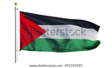 Palestine flag waving on white background, close up, isolated with clipping path mask alpha channel transparency