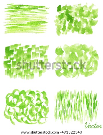 Set of watercolor textures. Abstract texture. Illustration. Isolated background. Green. Vector.