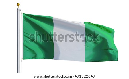 Nigeria flag waving on white background, close up, isolated with clipping path mask alpha channel transparency