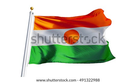 Niger flag waving on white background, close up, isolated with clipping path mask alpha channel transparency
