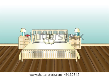 A vector illustration of a bedroom with space for text