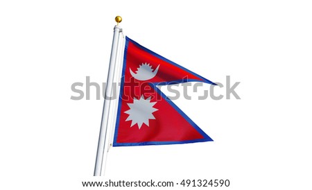 Nepal flag waving on white background, close up, isolated with clipping path mask alpha channel transparency