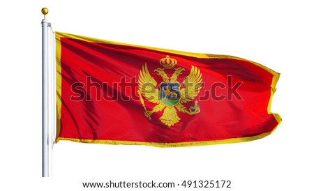 Montenegro flag waving on white background, close up, isolated with clipping path mask alpha channel transparency