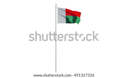 Madagascar flag waving on white background, long shot, isolated with clipping path mask alpha channel transparency