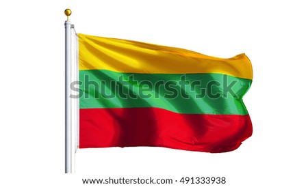 Lithuania flag waving on white background, close up, isolated with clipping path mask alpha channel transparency