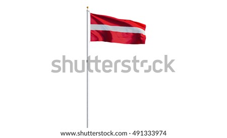 Latvia flag waving on white background, long shot, isolated with clipping path mask alpha channel transparency