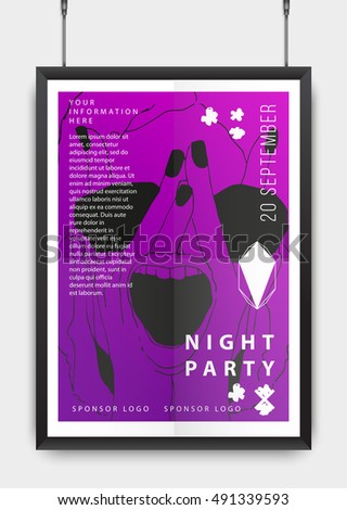Poster design for your party or event. Black realistic frame. Face silhouette. Abstract. Vector illustration. Hipster style