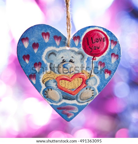 Cute heart with bear hand-painted.