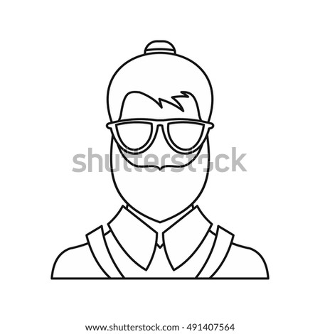 Bearded hipster face icon in outline style isolated on white background vector illustration