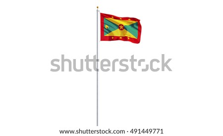 Grenada flag waving on white background, long shot, isolated with clipping path mask alpha channel transparency
