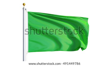 Light green flag waving on white background, close up, isolated with clipping path mask alpha channel transparency