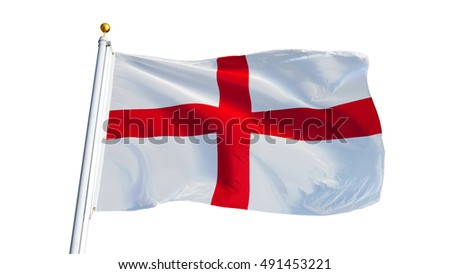 England flag waving on white background, close up, isolated with clipping path mask alpha channel transparency