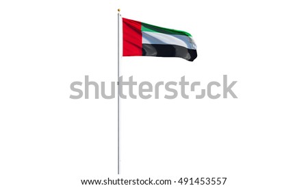 Emirates flag waving on white background, long shot, isolated with clipping path mask alpha channel transparency