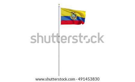 Ecuador flag waving on white background, long shot, isolated with clipping path mask alpha channel transparency