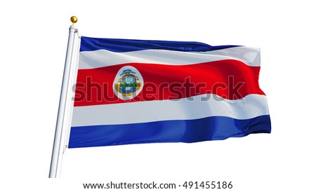 Costa Rica flag waving on white background, close up, isolated with clipping path mask alpha channel transparency