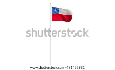 Chile flag waving on white background, long shot, isolated with clipping path mask alpha channel transparency