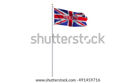Great Britain Brexit flag waving on white background, long shot, isolated with clipping path mask alpha channel transparency
