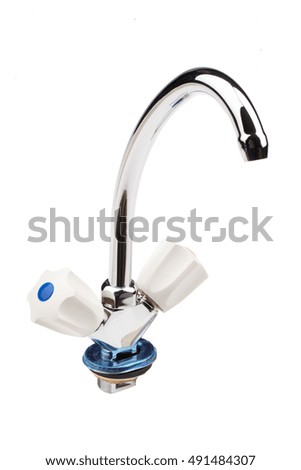 Metal chromium-plated water mixer on an isolated background