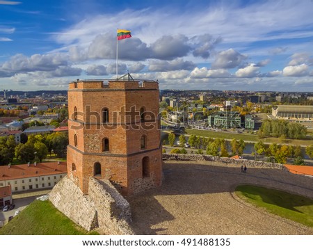 Vilnius, Lithuania: aerial top view of Upper or Gediminas Castle