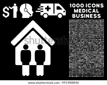 Living Persons icon with 1000 medical business white vector design elements. Design style is flat symbols, black background.