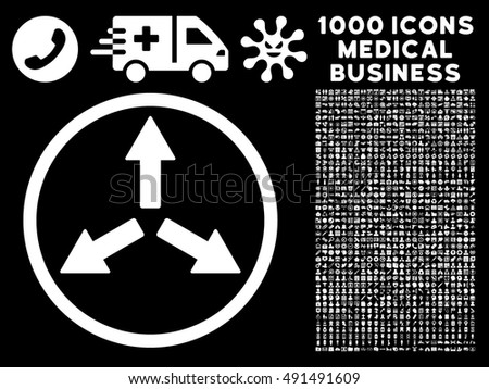 Expand Arrows icon with 1000 medical business white vector pictograms. Set style is flat symbols, black background.