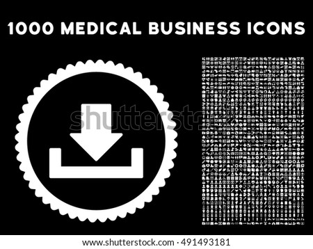 Download icon with 1000 medical business white vector design elements. Clipart style is flat symbols, black background.