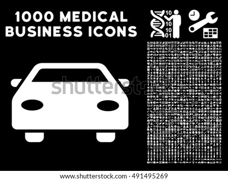 Car icon with 1000 medical business white vector design elements. Clipart style is flat symbols, black background.
