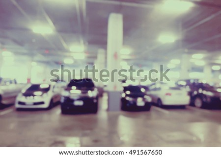 Abstract blur parking car indoor for background