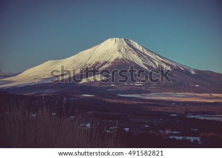 Mountain Fuji with warm color in early morning, Japan