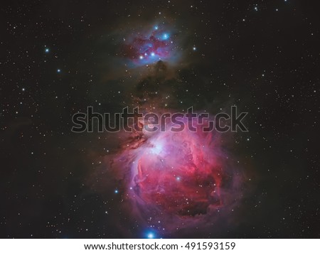 Real nebulae in the constellation Orion called Orion nebula  and Running Man Nebula