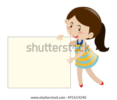 Brown hair girl holding blank sign illustration