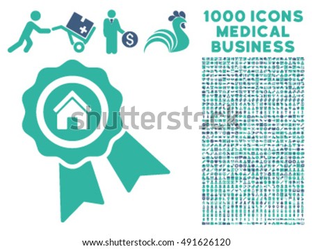 Realty Award icon with 1000 medical business cobalt and cyan vector pictograms. Set style is flat bicolor symbols, white background.