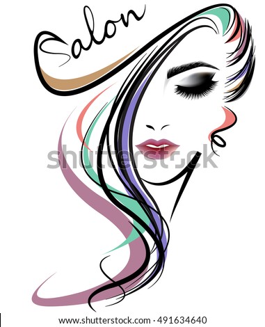 illustration of women long hair style icon, logo women face on white background, vector Royalty-Free Stock Photo #491634640