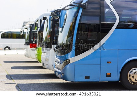 distance buses in the car park Royalty-Free Stock Photo #491635021