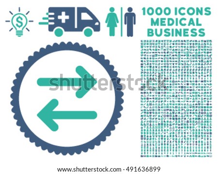 Flip Horizontal icon with 1000 medical commerce cobalt and cyan vector design elements. Design style is flat bicolor symbols, white background.