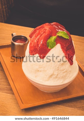 Vintage tone - Ice strawberry Bingsu, famous korean ice-cream.
