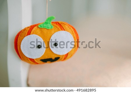 Halloween cute orange pumpkin. Home felt pumpkin decor