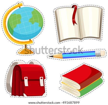 Sticker set with different stationaries illustration