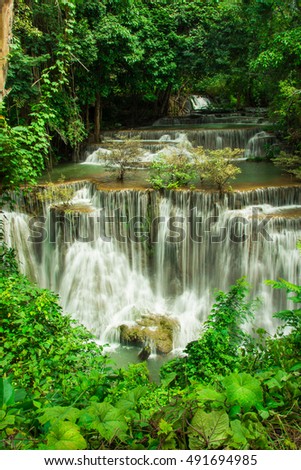 Huay Mae Khamin, Paradise Waterfall located in deep forest of Thailand. 