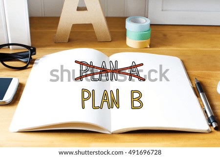 Plan B concept with notebook on wooden desk 
