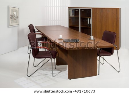 Suite of office furniture on isolated studio background