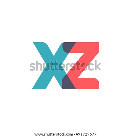 uppercase XZ logo, modern classic pale blue red overlap transparent logo