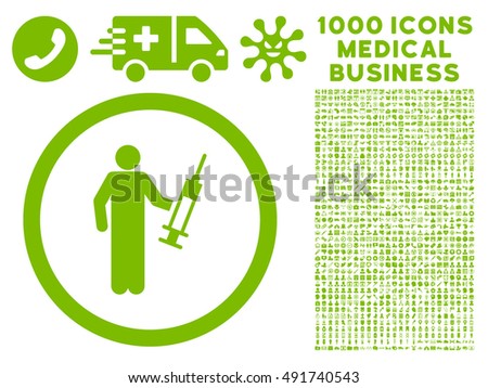 Eco Green Drug Dealer vector rounded icon. Image style is a flat icon symbol inside a circle, white background. Bonus clip art contains 1000 medical business pictograms.