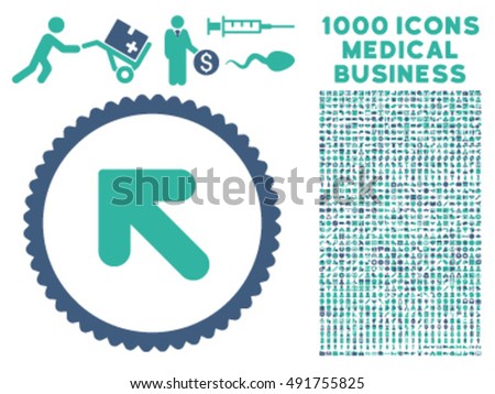 Arrow Up Left icon with 1000 medical commerce cobalt and cyan vector pictographs. Clipart style is flat bicolor symbols, white background.