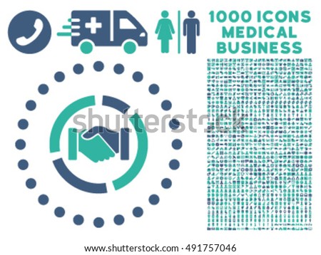 Acquisition Diagram icon with 1000 medical commercial cobalt and cyan vector design elements. Set style is flat bicolor symbols, white background.