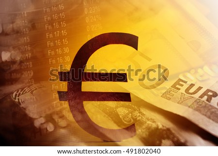 Euro sign with finance data. Money concept.