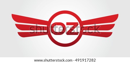Logo winged OZ red letters. Aviation vector template design