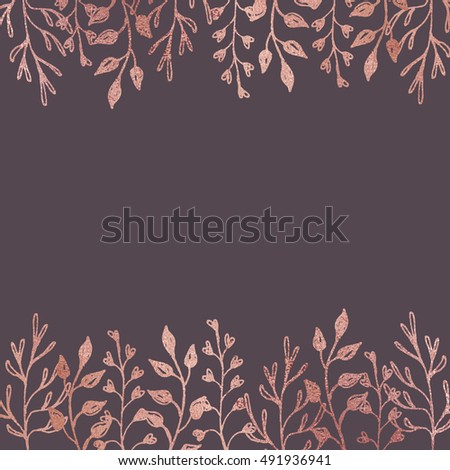 Plants frame border rose gold sparkle brown taupe backgroung