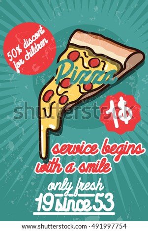 Pizza banner. Vintage fast food background. Vector illustration, EPS 10
