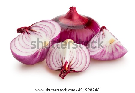 sliced red onions isolated